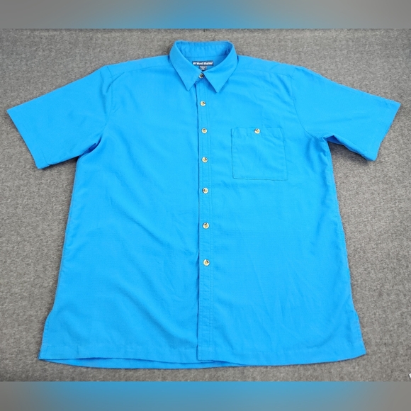 West Marine Shirt Mens XL Blue Short Sleeve Button Up Solid Chest Pocket - Picture 1 of 4